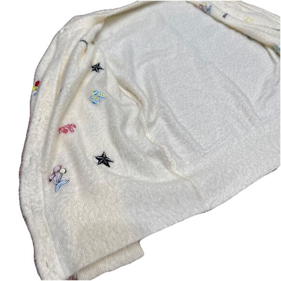 Cashmere&Wool White,Cardigan Sweater, Wmn SzS,embroidery,cottageCore Fuzzy Grany - Picture 5 of 16